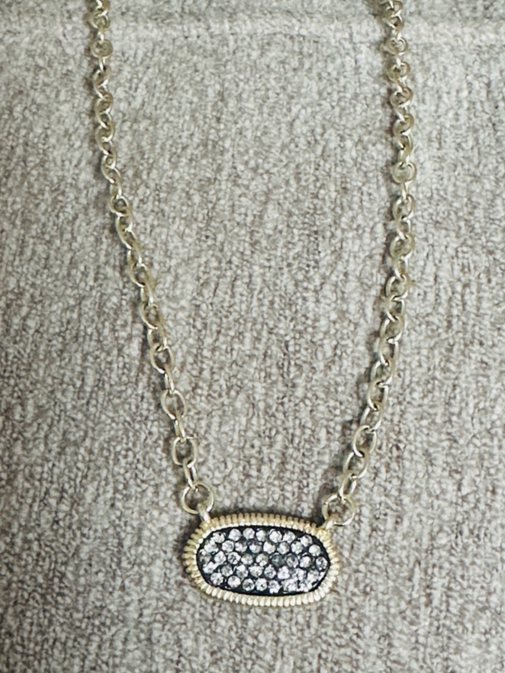 Matte Gold, Hematite and Clear Stone East/West Pendant Necklace